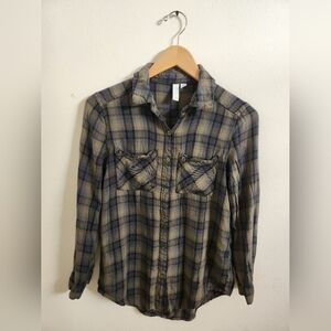 BP Women's Plaid Button-Down Shirt Green Navy Soft Extra‎ Small XS
